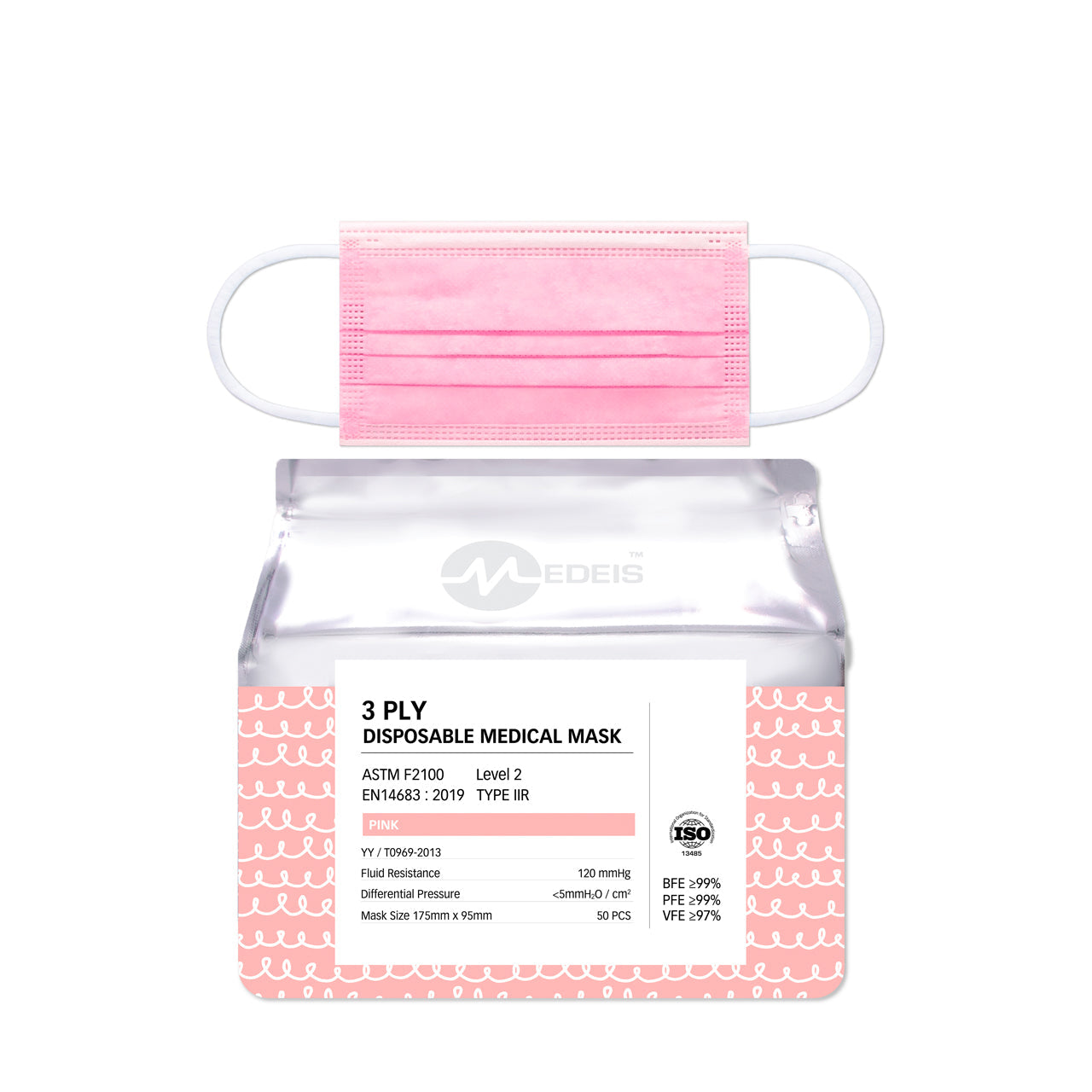 Medeis Disposable Medical Mask Pink 50PCS