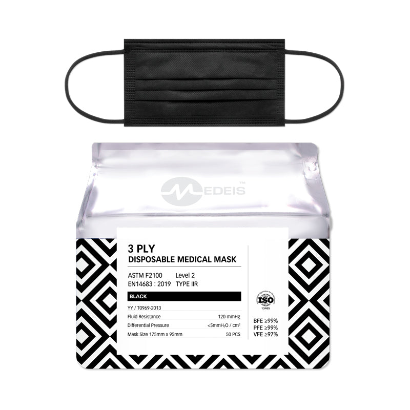 Medeis Disposable Medical Mask Black 50PCS