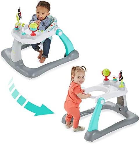 Kolcraft Tiny Steps 2-in-1 Baby Activity Walker, Foldable Baby Walker with Wheels, Seated and Walk-Behind Baby Push Walker, Baby Boy Girl Walker, Toddler Walker - Bubbles