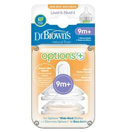 Dr Brown's Wide-Neck Options + Bottle Silicone Nipples, 2 Pack