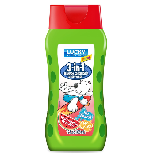 Lucky Super Soft Kids 3 In 1 Shampoo with Detangling Conditioner Body Wash, Watermelon Wonders, 12 Ounce