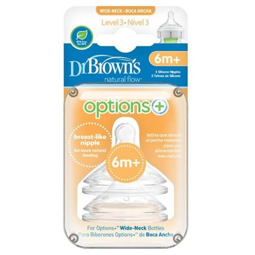 Dr Brown's Wide-Neck Options + Bottle Silicone Nipples, 2 Pack