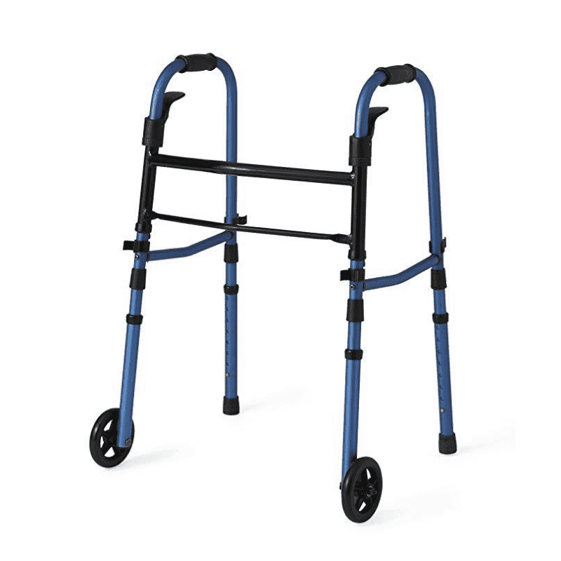Medline Compact Folding Paddle Walker with 5" Wheels - Blue