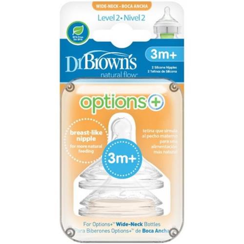 Dr Brown's Wide-Neck Options + Bottle Silicone Nipples, 2 Pack