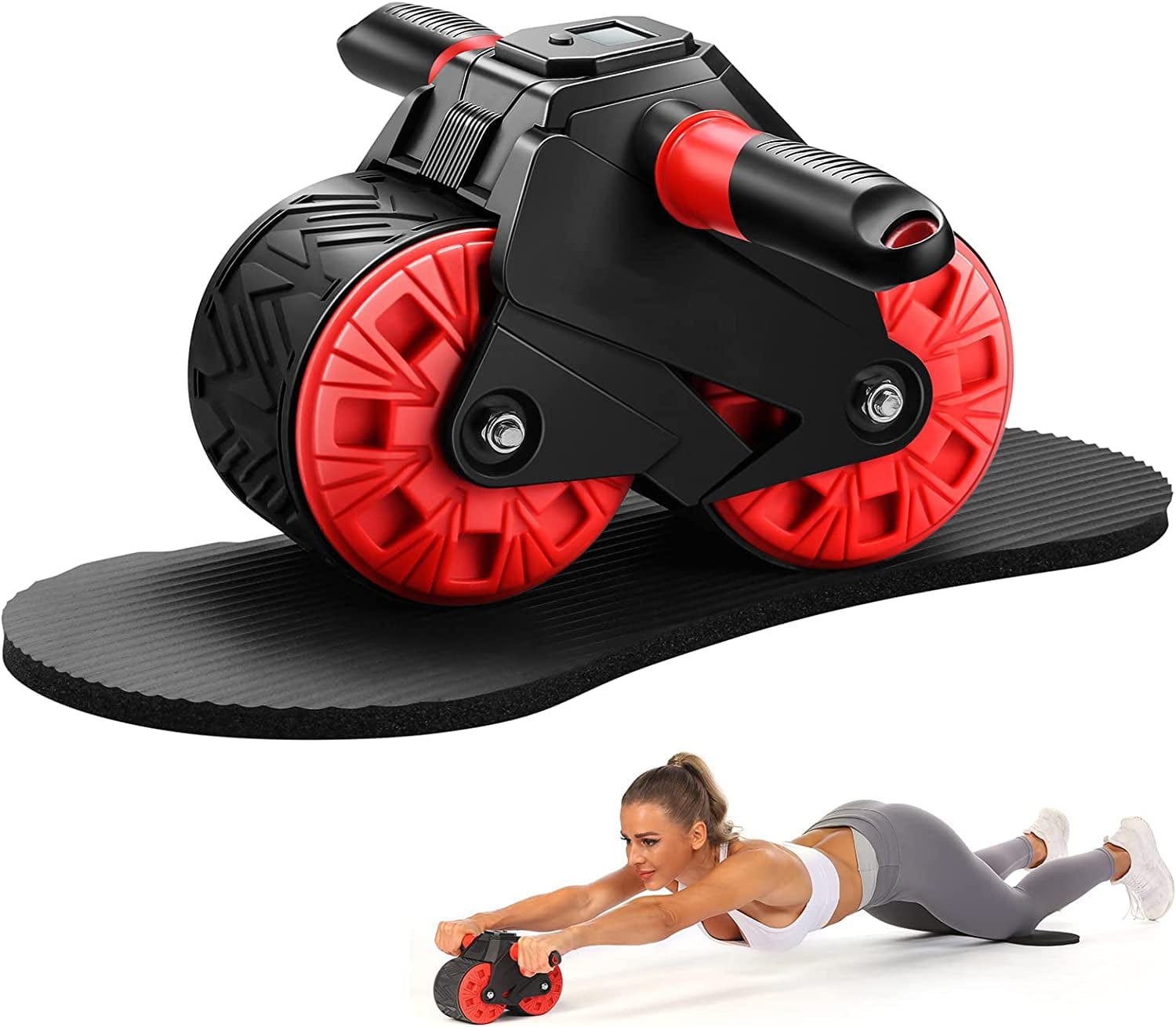 HIROLLOP Ab Roller for Abs Workout, Ab Wheel Roller with Knee Pad Mat and Intelligent Display , Fitness Ab Carver Pro Roller with Automatic Rebound , Ab Workout Equipment for Abdominal Exercise