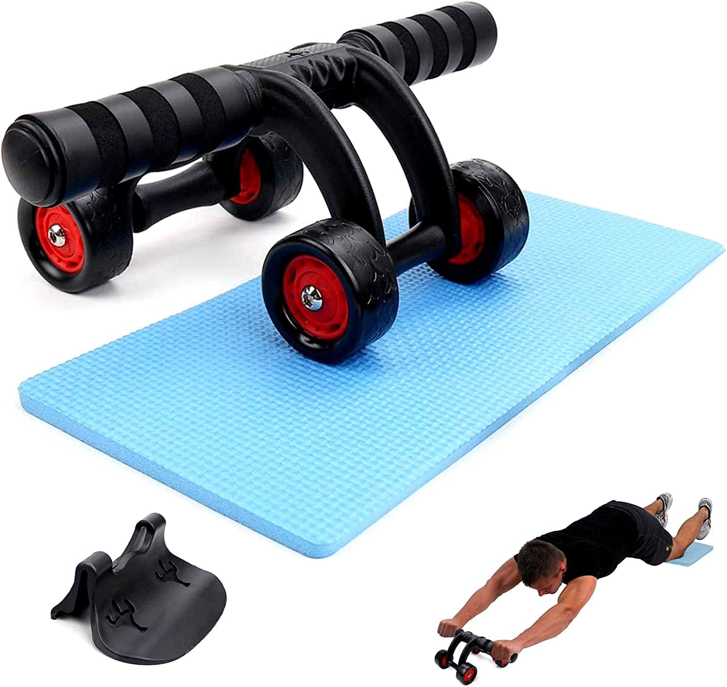 Mainbon 4 Wheel Ab Roller,Abdominal Exercise Equipment for Home Gym Frog Type Mute Four-Wheeled Belly Wheel,Ab Roller Wheel with Knee Pads for Abdominal Exercise