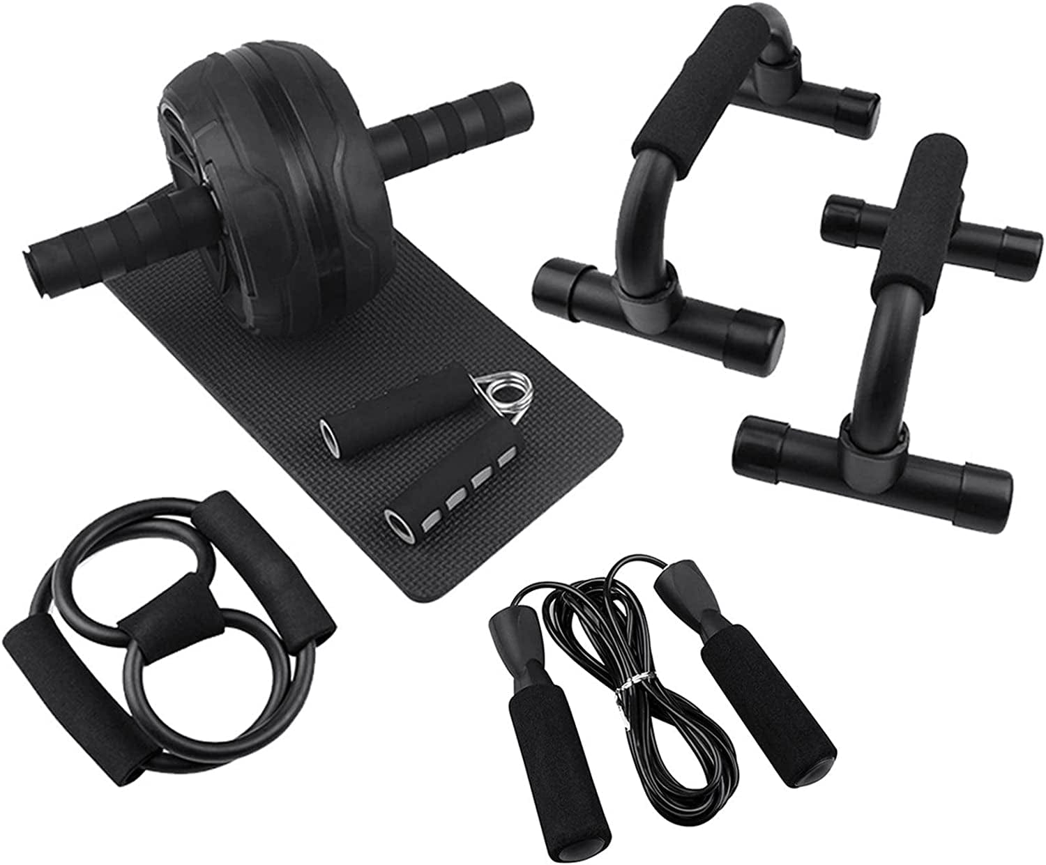 Mengk AB Wheel Roller Kit Abdominal Wheel Set with Push-Up Bar Jump Rope Hand Gripper and Knee Pad Home Workout Equipment for Fitness Training